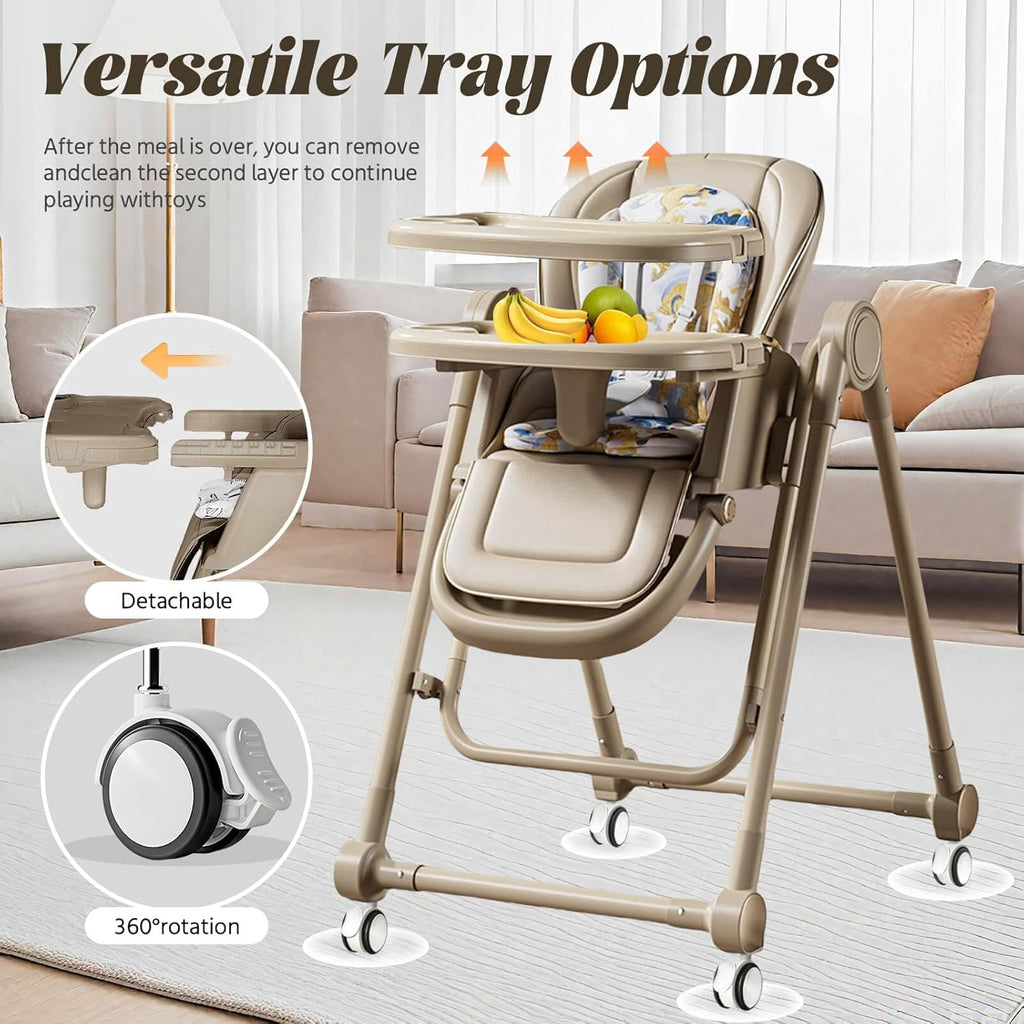 Baby Rocking Swing Dining High Chair – Brown