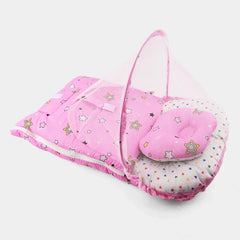 Baby Bedding Set – Portable Cotton Set with Mosquito Net & Pillow