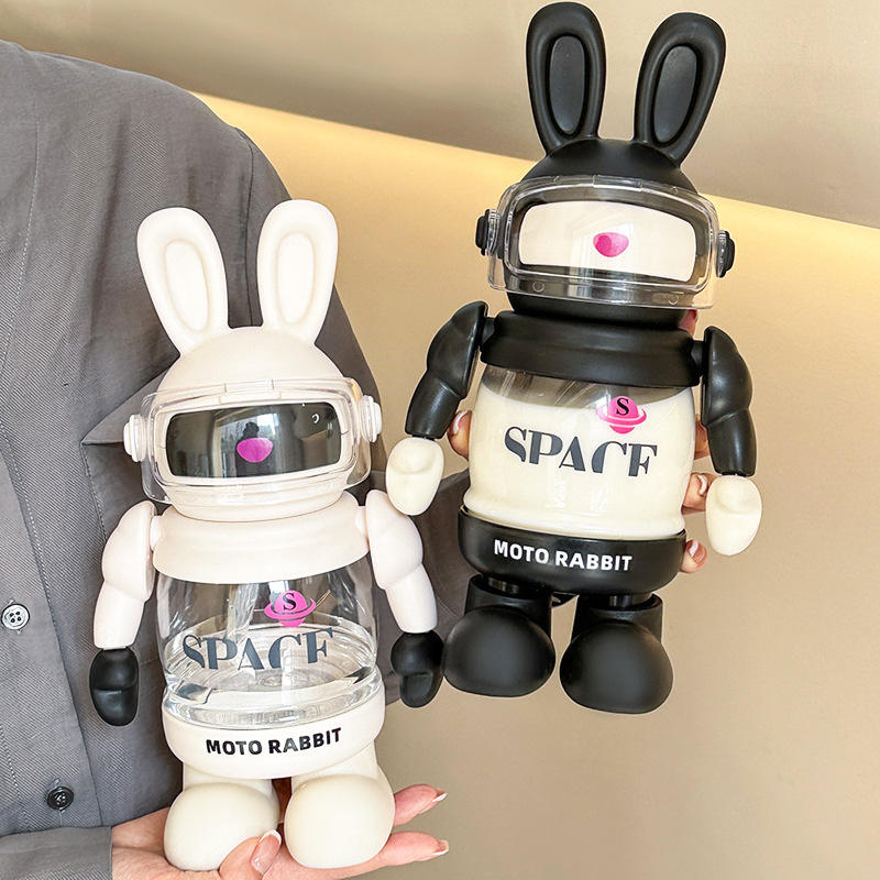 Cartoon Rabbit Water Bottle – Large Kids Straw Cup for School & Travel